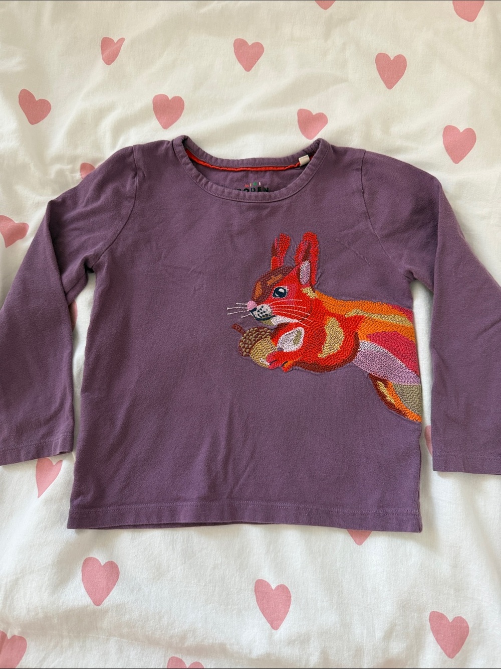 Mini Boden Purple Long-Sleeve Tee with Colorful Squirrel